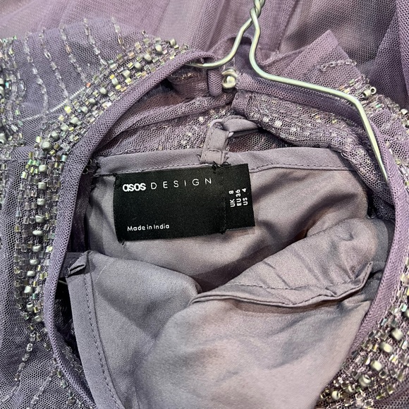 ASOS DESIGN embellished bodice midi dress with tulle skirt in Purple - Picture 5 of 7